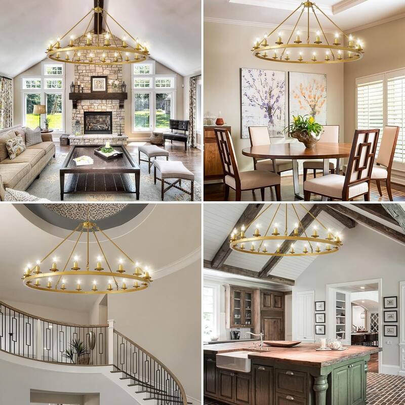 Luxury Wheel Chandelier, 16-54 Lights Single or Double Layer Round Pendant Light