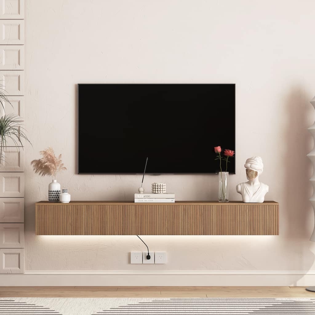 Floating TV Stand Wall Mounted with 16 Color LEDs,69" Modern TV Stand, Floating TV Cabinet Entertainment Center