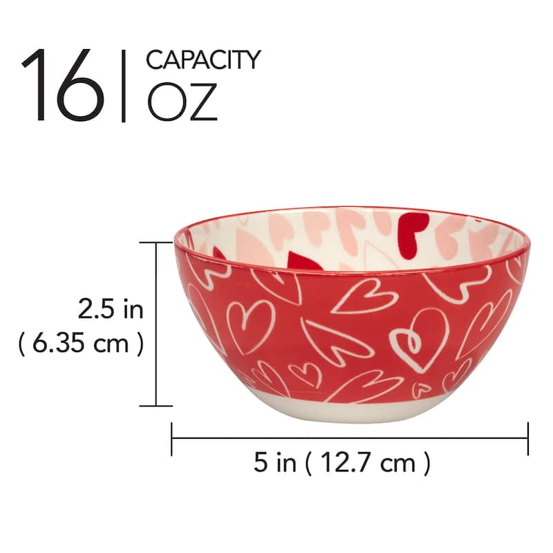 Certified International Valentine's Day 5" All Purpose Bowls, Set of 6 - 5" Dia. x 2.5"