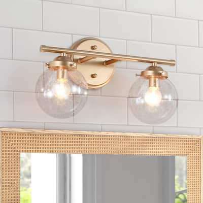 Koiny Modern Glam2-light Globe Bathroom Vanity Lights Seeded Glass Wall Lamp - L14" x W6.5" x H8"