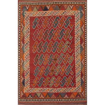 Kilim Qashqai Persian Area Rug Hand-Woven Tribal Wool Carpet - 5'3" x 7'11"
