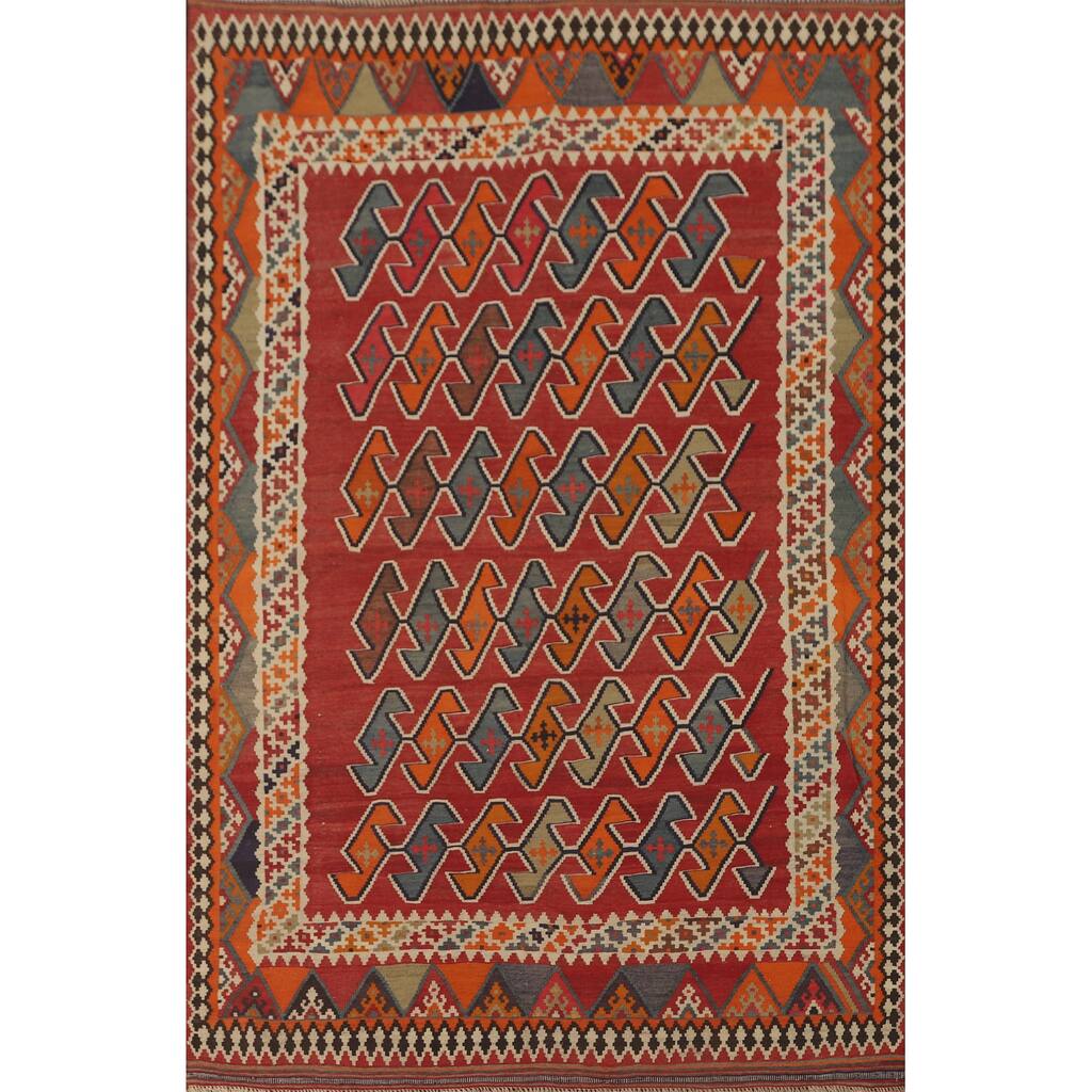 Kilim Qashqai Persian Area Rug Hand-Woven Tribal Wool Carpet - 5'3" x 7'11"