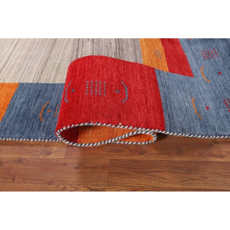 Geometric Gabbeh Oriental Area Rug Hand-Knotted Wool Carpet - 6'8" x 9'9"