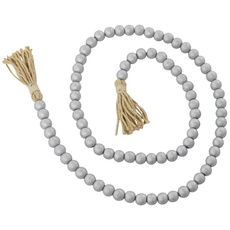 Mango Wood Handmade Round Long Carved Beaded Garland with Tassel - Roche River Decor