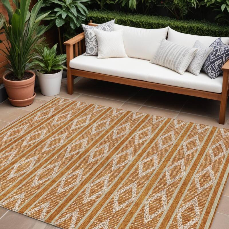 HomeRoots Geometric Transitional Rectangle Outdoor Rug - 9' X 12'