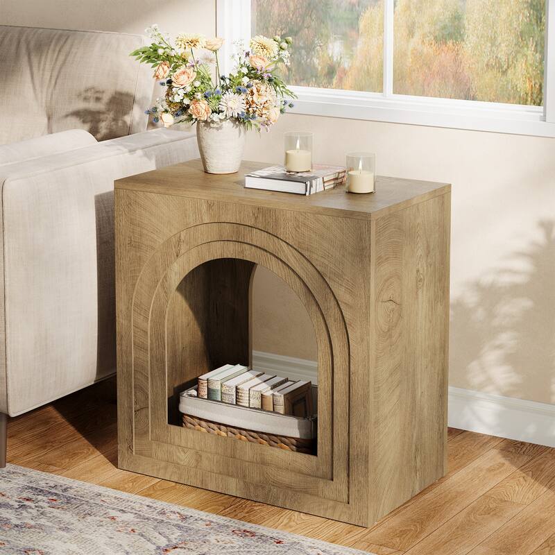 2-Tier End Table, Side Table with Open Shelf, Arched Nightstand for Living Room, Bedroom