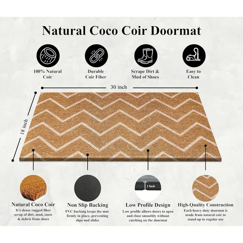 A1HC Natural Coir Doormat with Classic Design PVC Backing low Pile 18"X30" Front Outdoor Double Doormat