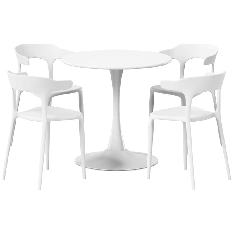 Frond and Form 4-Person Outdoor Round Dining Set - White