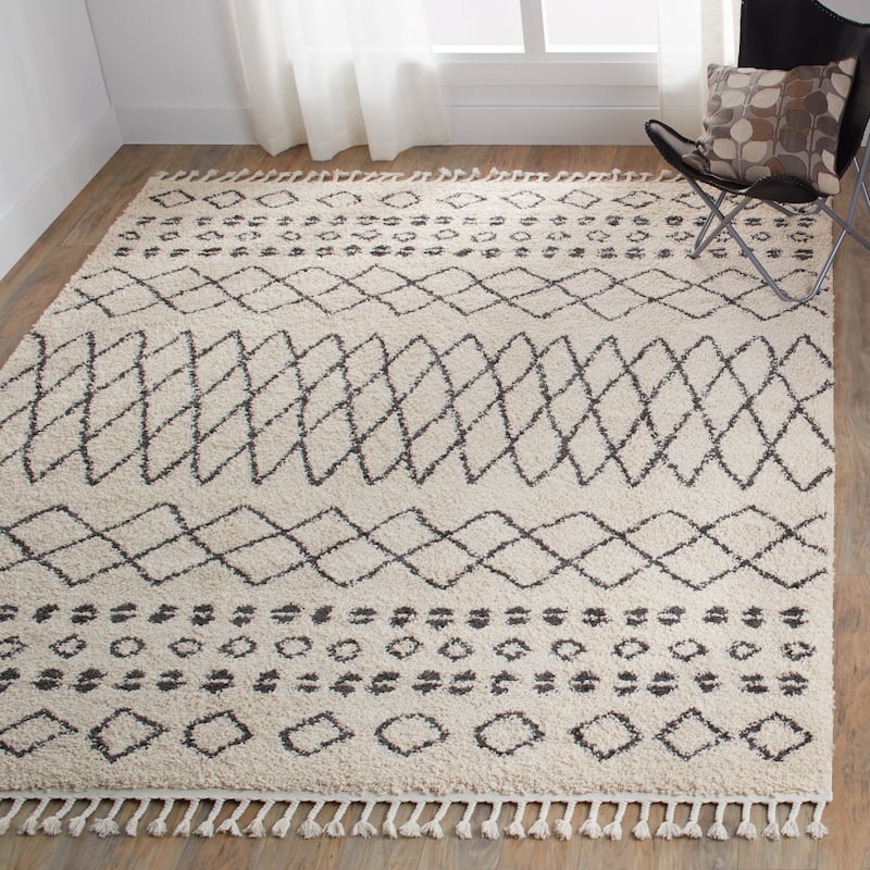 Nourison Moroccan Shag Plush Boho Area Rug - 7'10" x 10'6" - Cream - Rectangle