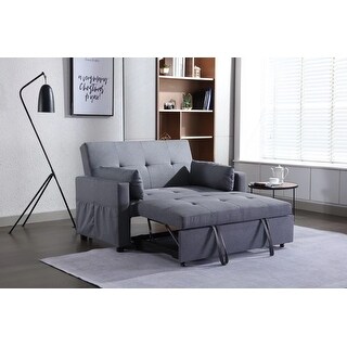 2 Seaters Slepper Sofa Bed Dark Grey Linen Fabric 3-in-1 Convertible ...