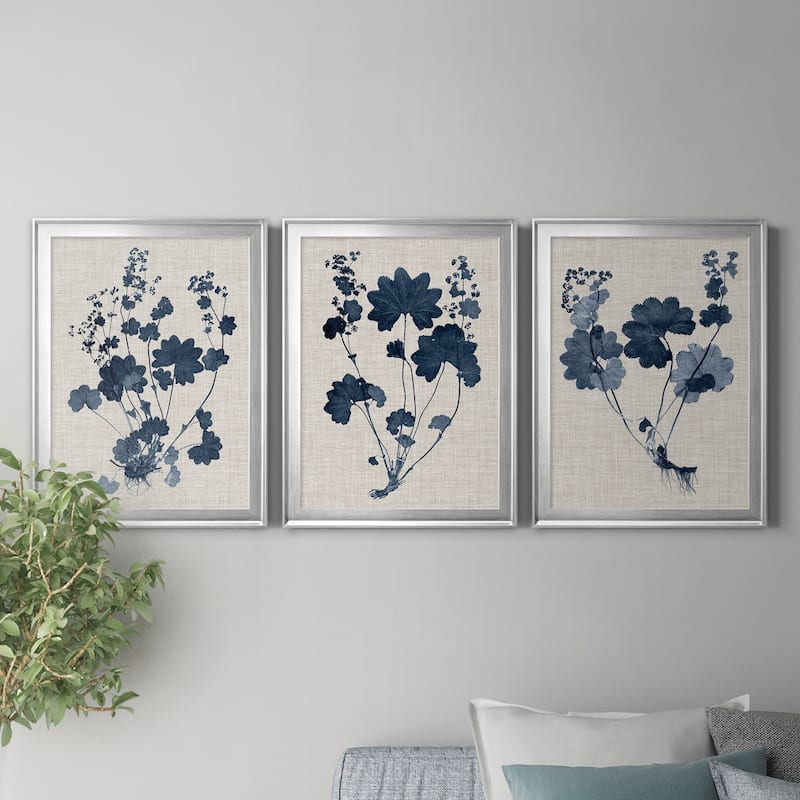 Navy & Linen Leaves II Premium Framed Canvas - Ready to Hang - Multi-Color