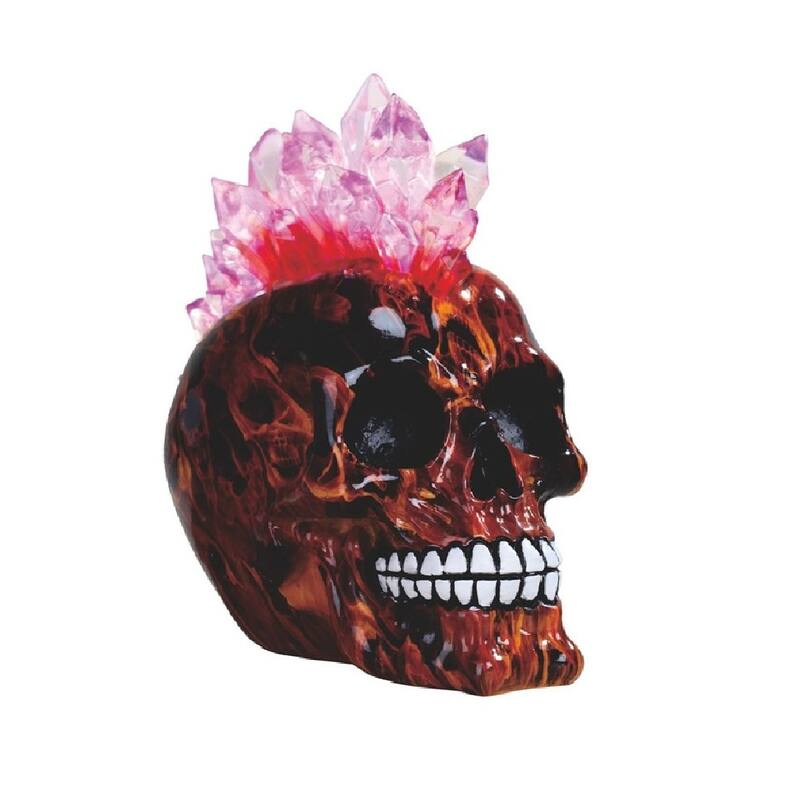 Q-Max 7"W LED Light Red Fire Punk Skull with Mohawk Crystal Hair Statue Fantasy Night Light Decoration Figurine