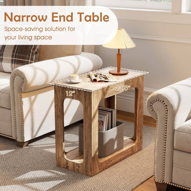 Modern 2 Tier Oak Wooden Storage Side Table for Living Room Bedroom or Small Spaces - 23.5" x 12" x 22"