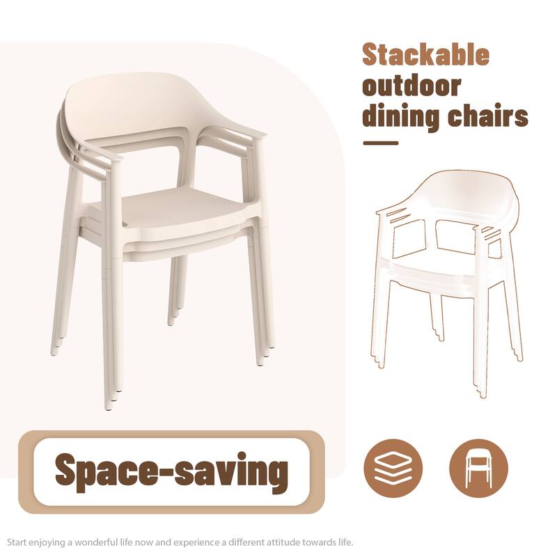 Outdoor Dining Set 9-Piece Stackable Plastic Lightweight Curved Backrest Armchair and Extendable Dining Table