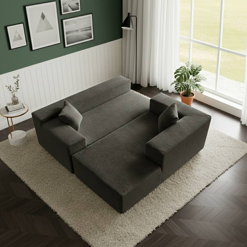 103.54" L-Shaped Modern High-Density Sponge Velvet Modular Sectional Sofa with Chaise & Pillows