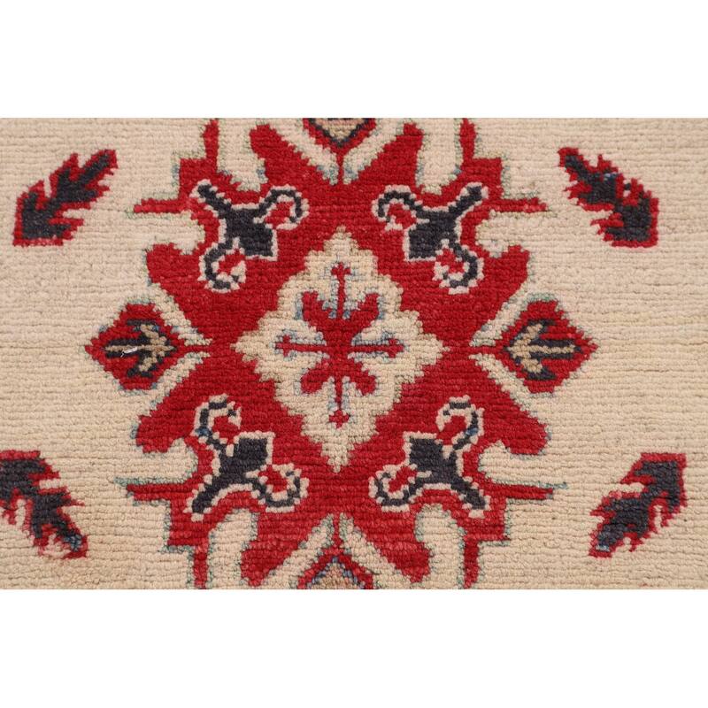 Geometric Beige Kazak Foyer Rug Hand-Knotted Wool Carpet - 3'5" x 5'0"