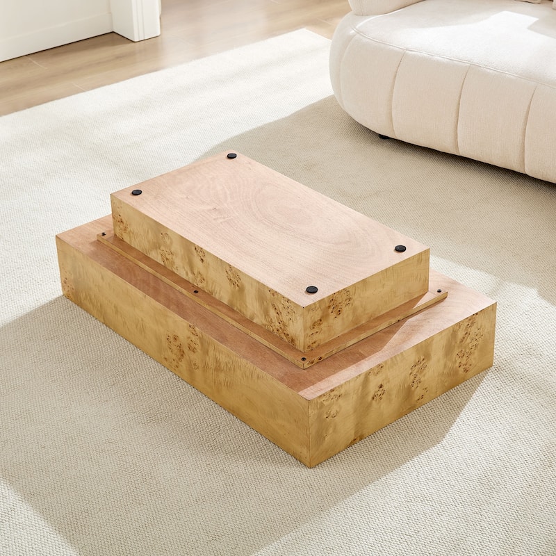 43.31" Mid-Century Modern Rectangle Burl Wood Veneer Coffee Table