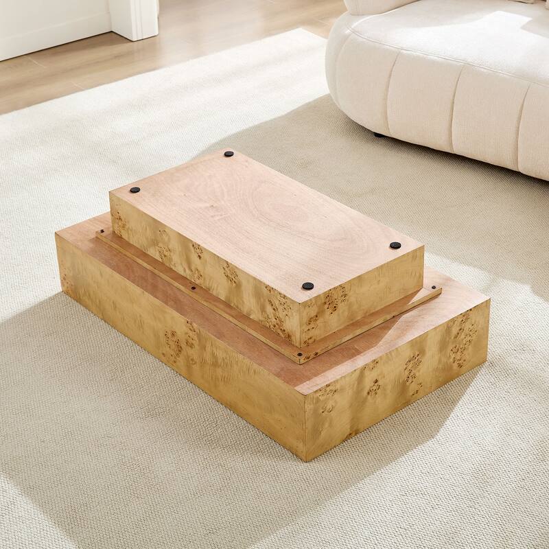 GDF Studio - Calera Mid-Century Modern Faux Burl Wood Coffee Table with Pedestal Base