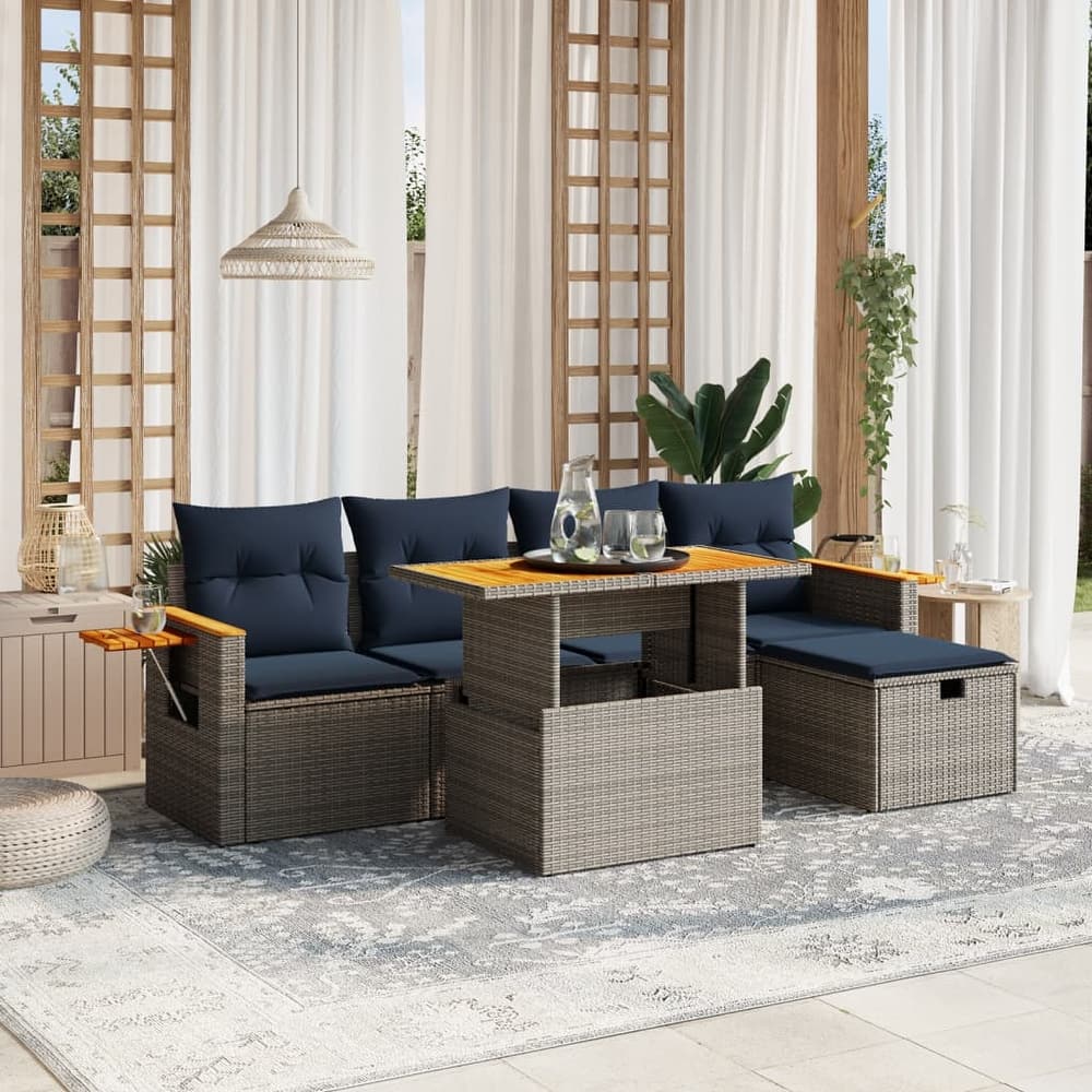 vidaXL Patio Sofa Set with Cushions Outdoor Furniture 6 Piece Poly Rattan