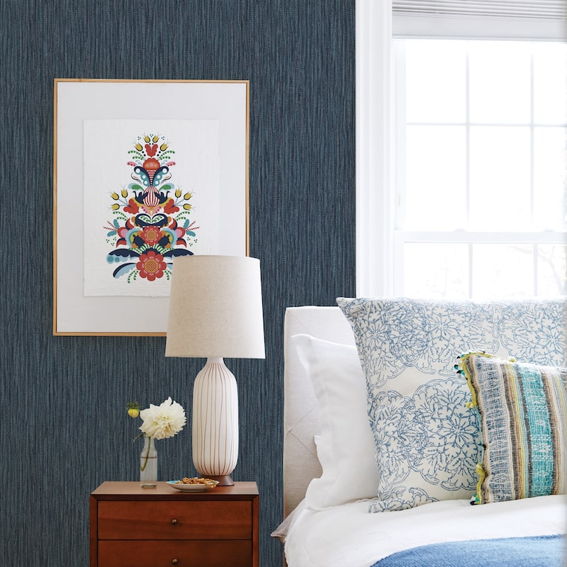A-Street Prints Raffia Thames Blue Faux Grasscloth Wallpaper