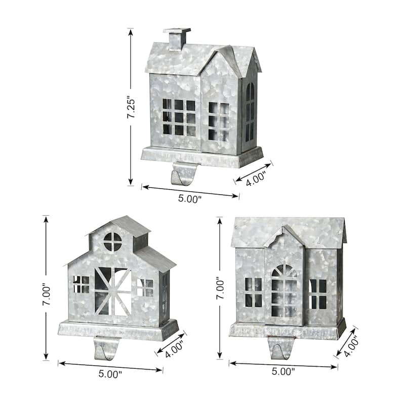 3-Piece Galvanized House Stocking Holders Xmas Hanging Hooks Mantel Ornament by Glitzhome