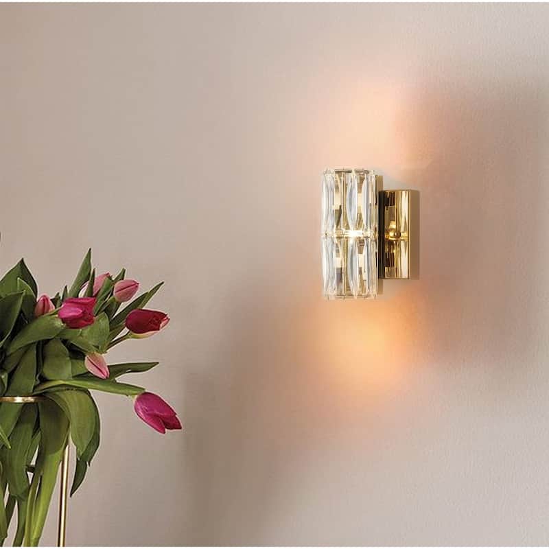4 Light Gold Stainless Steel Wall Sconce With Crystal Accents