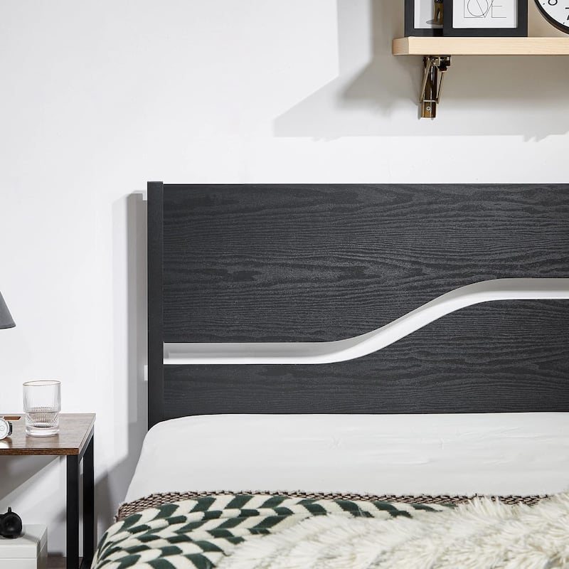 VECELO 2 Pack Twin Size Kids Bed Industrial Platform Bed Frame with MDF Curved Cutout Headboard Twin Size Bed Set of 2