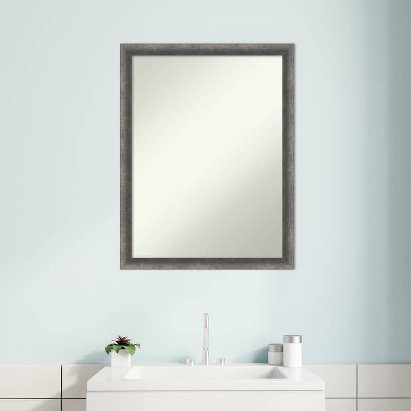 Burnished Concrete Narrow Non-Beveled Wood Framed Bathroom Vanity Wall Mirror - Burnished Concrete Narrow