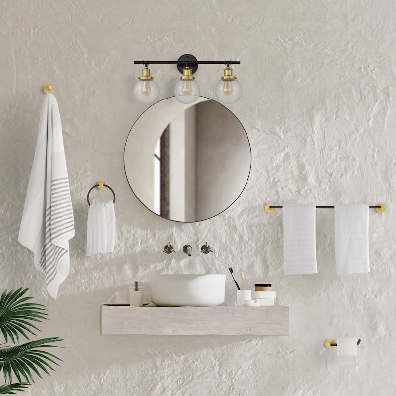 Avalon 24.5" 3-Light Farmhouse Classic Vanity Light with Bathroom Hardware Accessory Set, (5-Piece) by JONATHAN Y