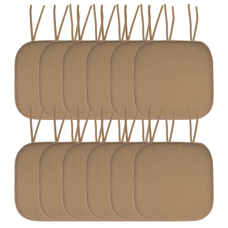 Sweet Home Collection Honeycomb Memory Foam Non Slip Chair Cushion Pad with Ties 16" x 16" - Set of 12 - Taupe