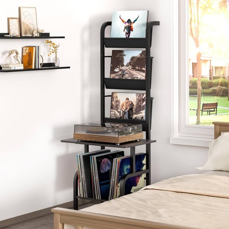 Tall Record Player Stand with Vinyl Storage - 19.7 x 15.35 x 56.7 inches