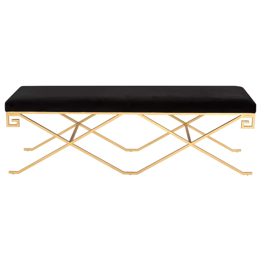 SAFAVIEH Couture Shaista Black Velvet/ Gold Leaf Glam Bench - 59Wx21Dx20H