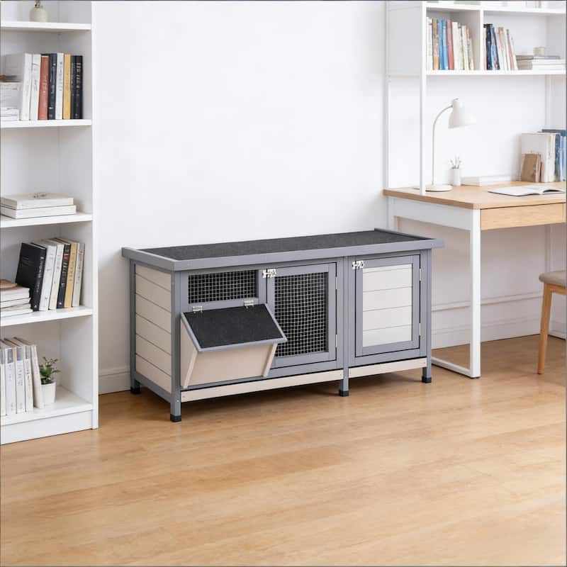 Wooden Pet House,Small Animal Cage Rabbit Hutch is designed for convenient cleaning - Gray