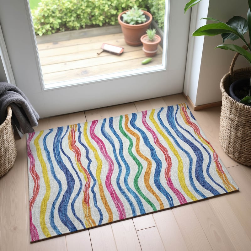 Premium Washable Super Soft Casual Stripes Mayfield Rug - Ivory - 1'8" x 2'6"