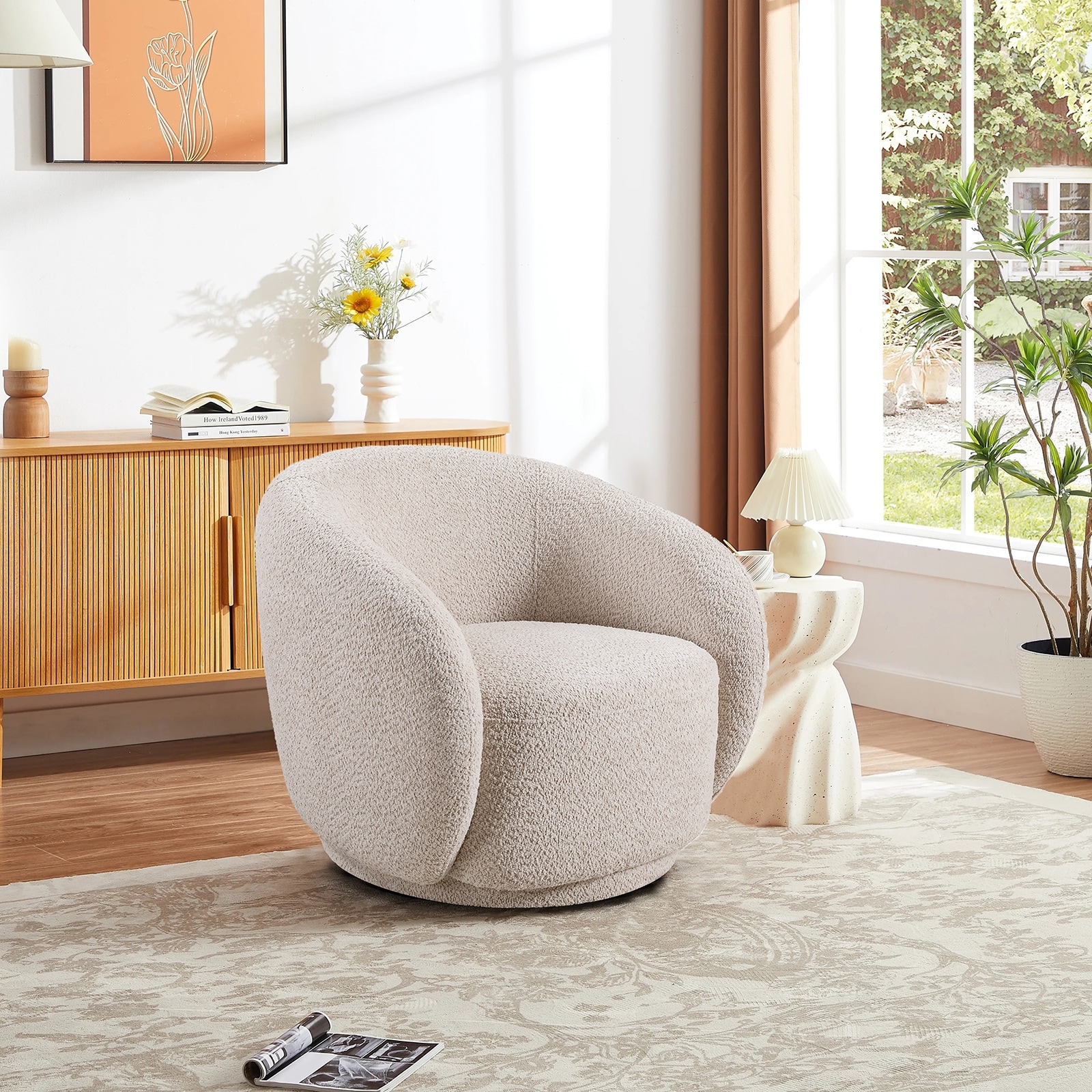 Beige Swivel Chair Accent Chair Single Sofa Chair for Living Room, Armchair Side Chair Reception Chair Vanity Chair