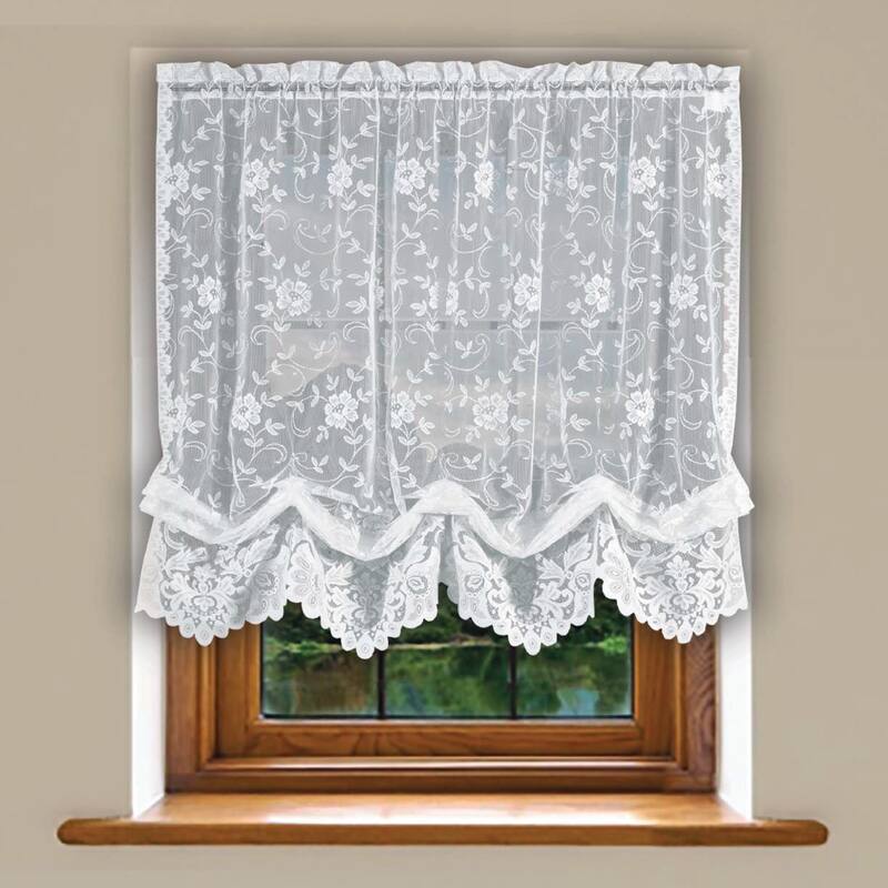 Grace Floral Lace Window Curtain Panels Or Valance - 64 Inches - White