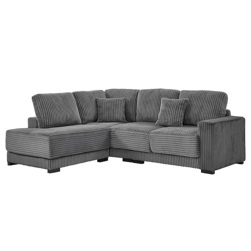 Anmytek 93 Inch Plush Soft Corduroy L Shaped Sectional Sofa with Reversible Chaise