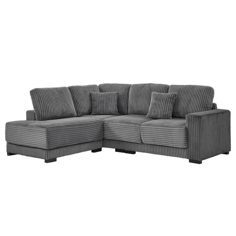 L-shaped Sectional Sofa with Reversible Chaise Lounge and Pillwo Corduroy Upholstered Couch with Removed Sofa Covers