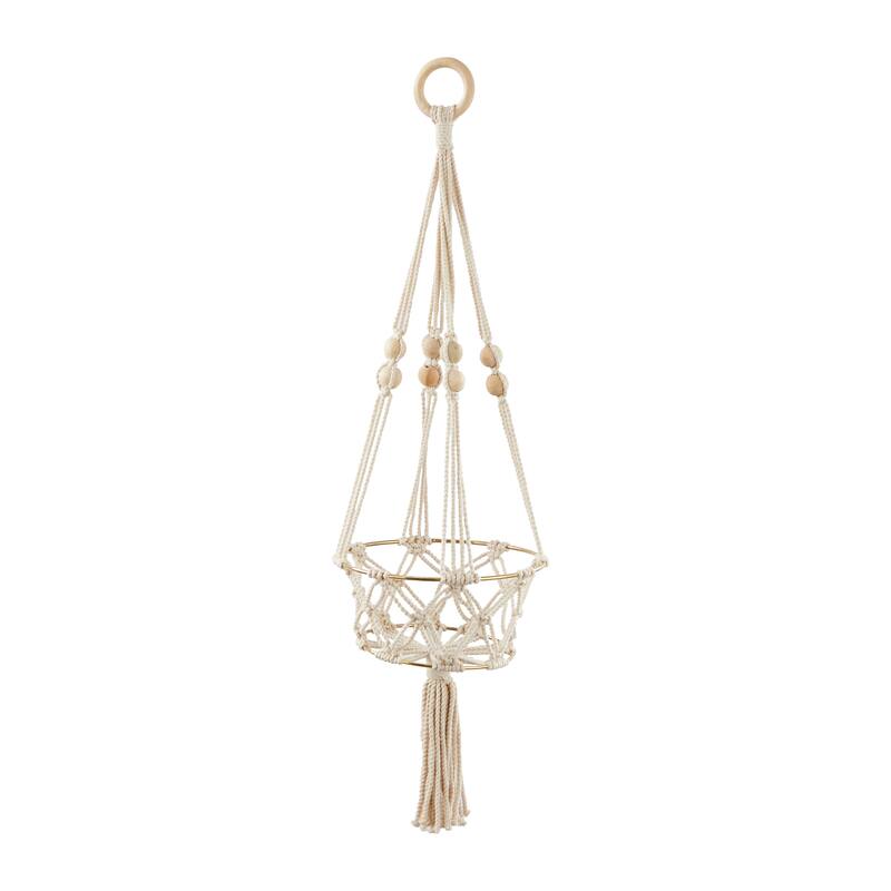 Intricately Handmade Fabric Hanging Macrame Wall Planter - Brown or White