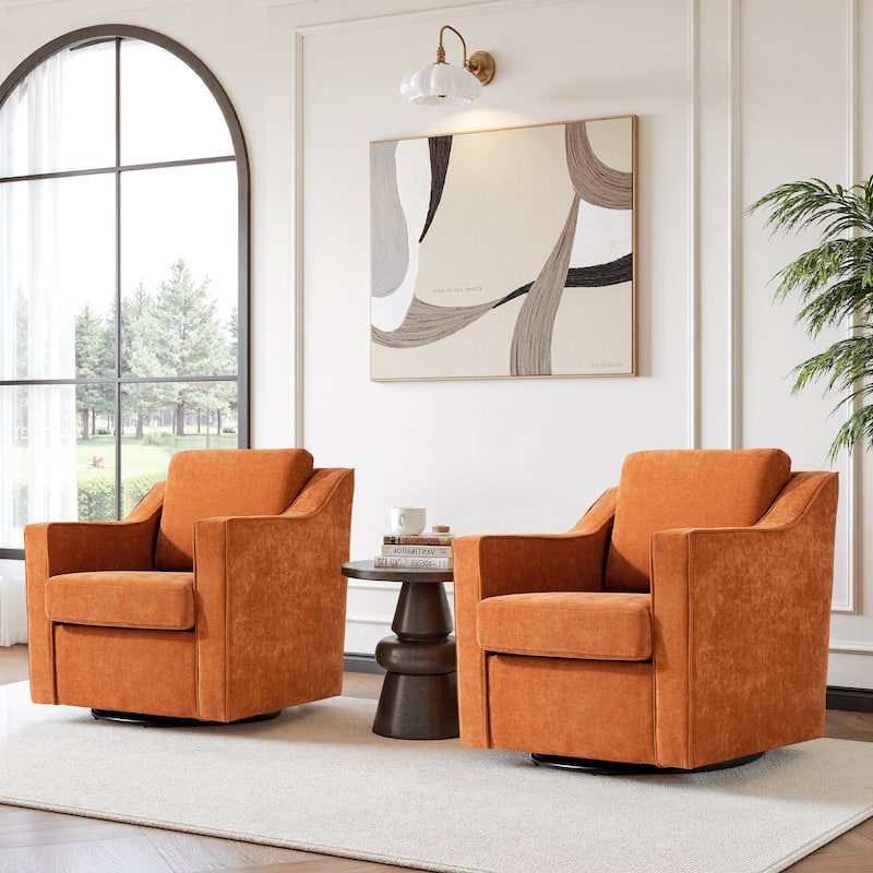 Chenille/Leather Swivel Barrel Chair(Set of 2) Modern Club Chair by UIXE