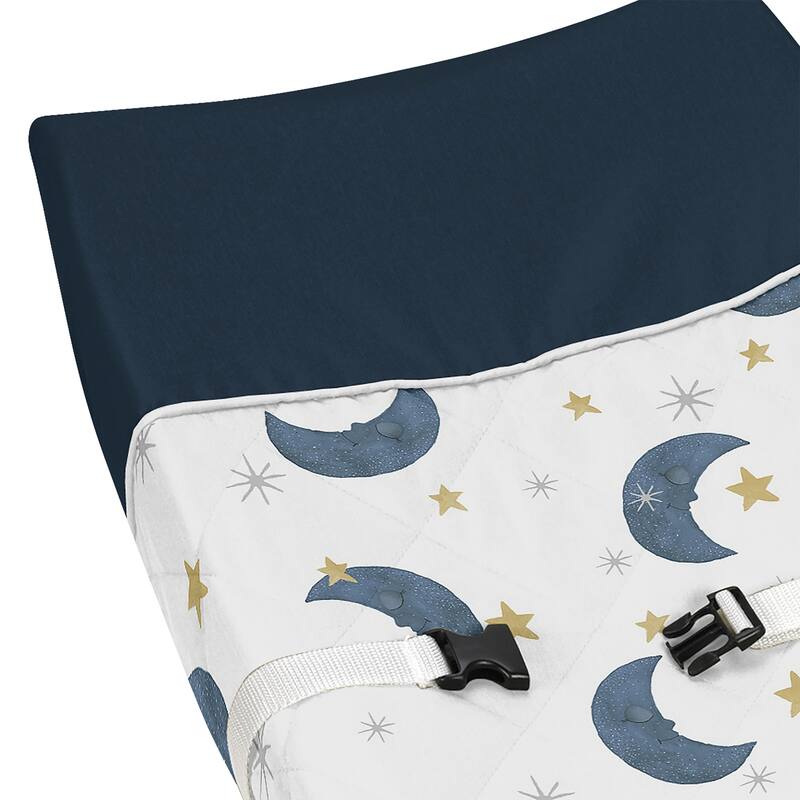 Moon and Star Collection Boy or Girl Changing Pad Cover - Navy Blue and Gold Watercolor Celestial Sky