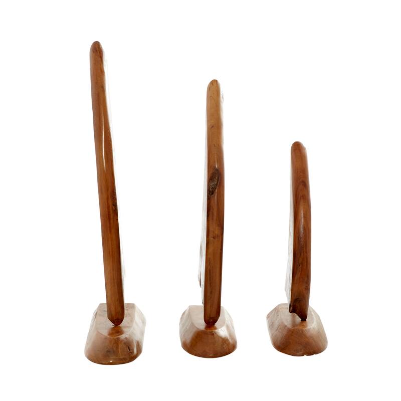 Brown Teak wood Coastal Sculpture Sail Boat (Set of 3) - S/3 20", 17", 13"H