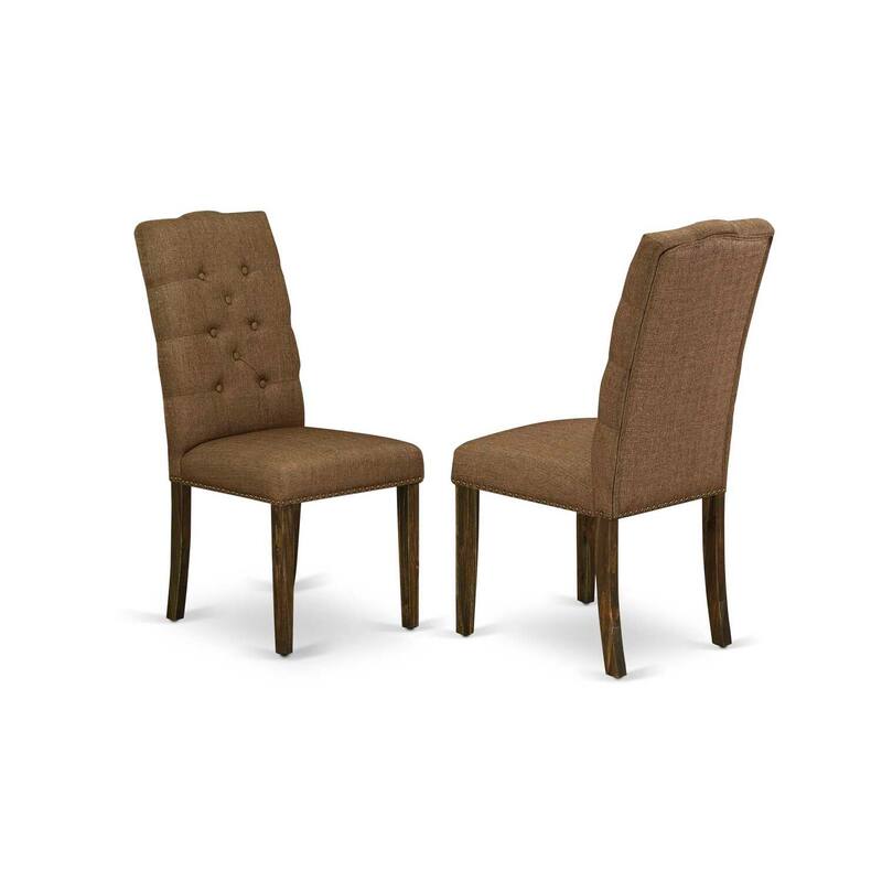 7-Piece Dining Table Set with Linen Fabric Chairs - Distressed Jacobean Finish Kitchen Table Set - 92