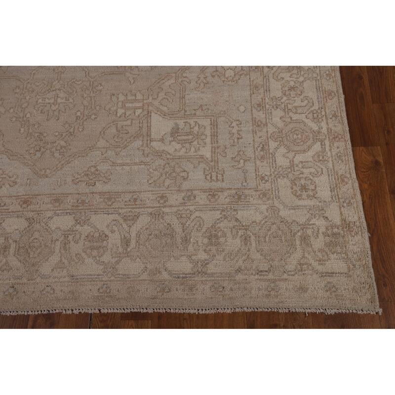 Vegetable Dye Geometric Oushak Area Rug Hand-Knotted Wool Carpet - 6'1"x 8'11"