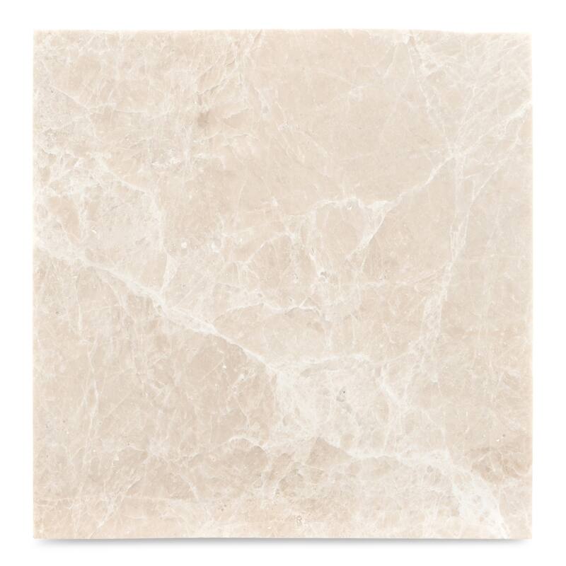 NADAAL STUDIOS Tylienne Side Table, Italian Botticino Marble, Hammered Blackened Iron Base