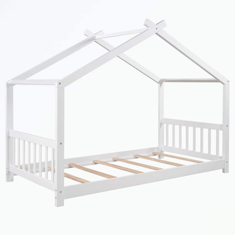 Twin Size House Platform Bed with Headboard and Footboard