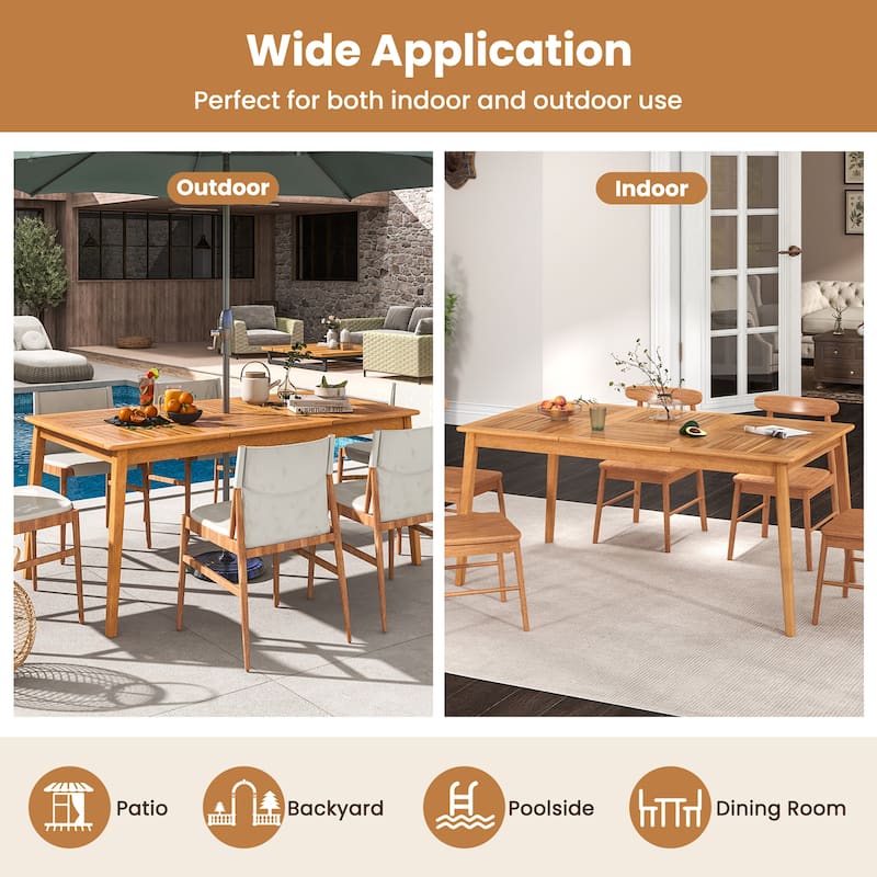 Gymax 6-Person Outdoor Acacia Wood Dining Table w/ 1.96'' Umbrella