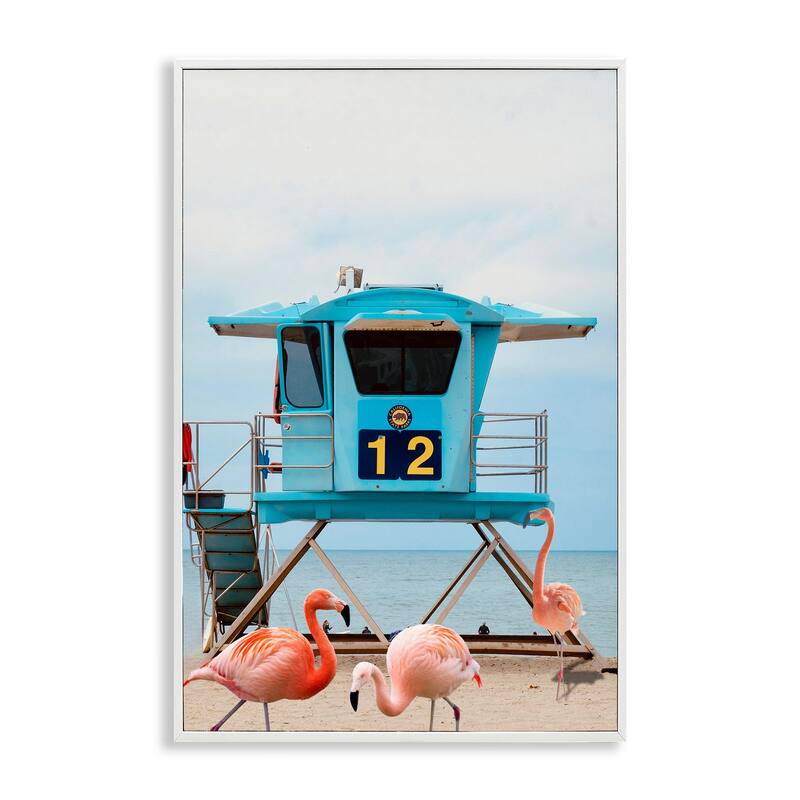 Stupell Beach Shore with Flamingoes Framed Giclee Art Design By Ashley Singleton - 16 x 24 - White