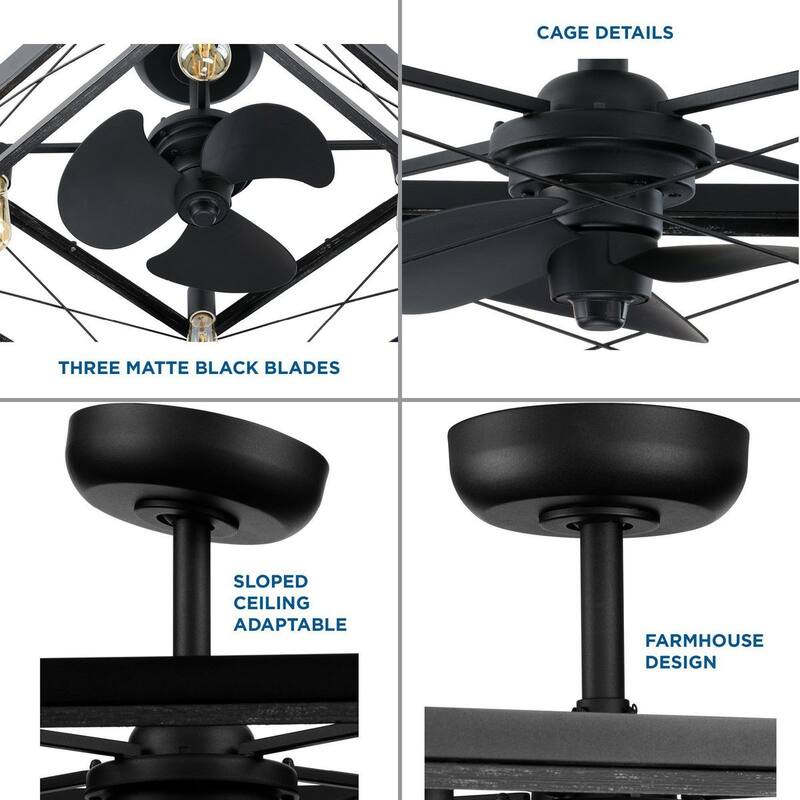 Briarwood Collection 22-Inch 3-Blade Matte Black AC Motor Farmhouse Ceiling Fan - 22 in x 22 in x 17 in