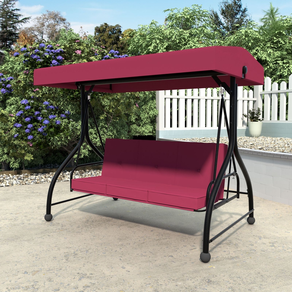 VEIKOUS Outdoor 3-Person Patio Porch Swing with Adjustable Canopy and Cushions